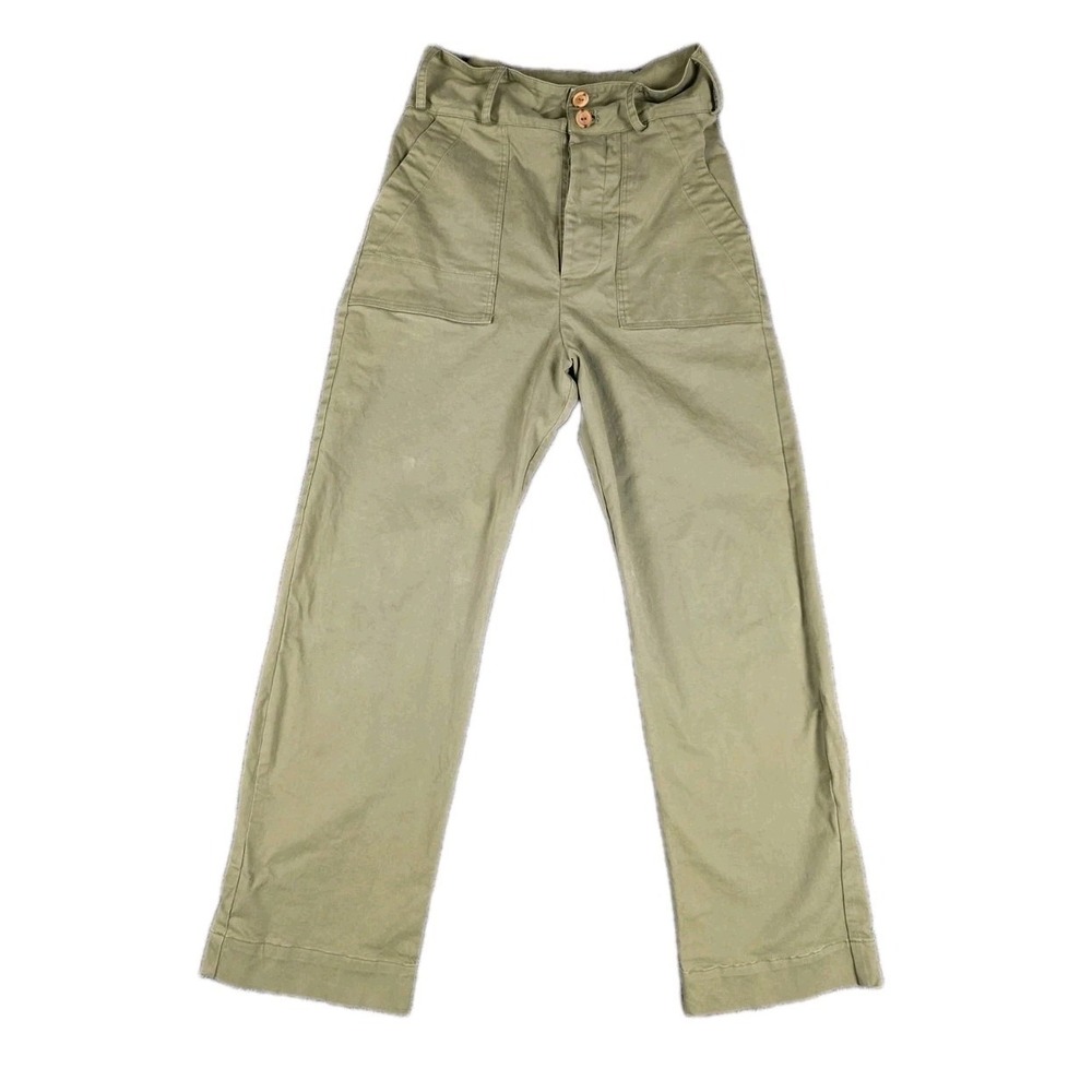 Pietsie Women's High-Waist Button Fly  Military Cargo Pants Size Small Green